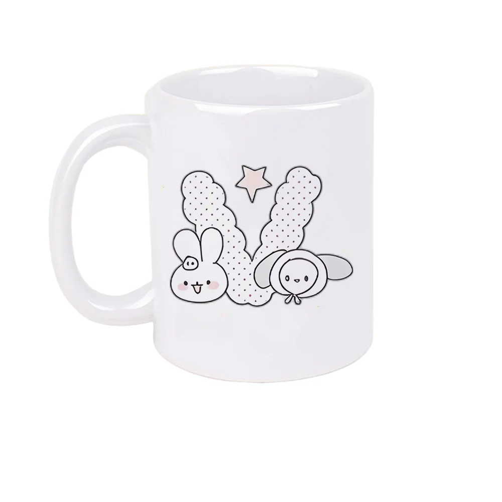 11oz Ceramic Coffee Mug with Cute Rabbit Dog Cloud Star Print for Home Party Office Drinking Holiday Present Birthday Christmas