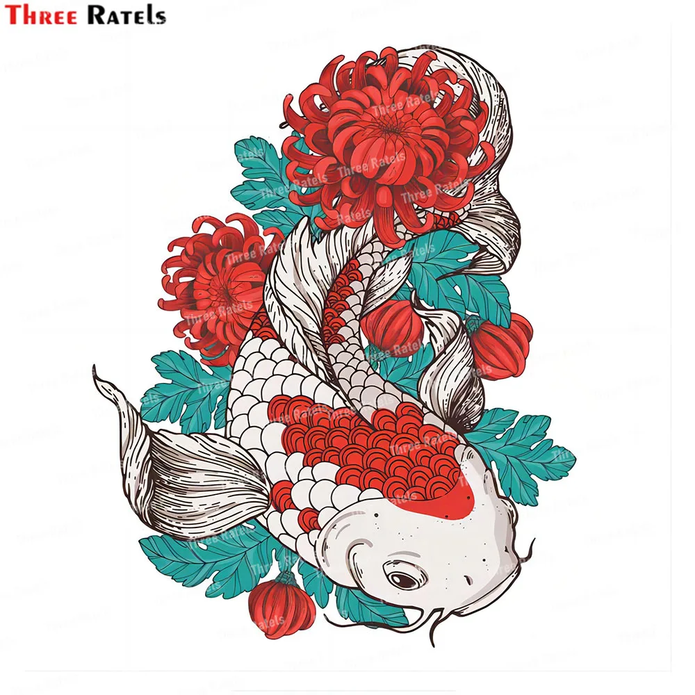 Three Ratels K489 Vintage Tattoo Koi Fish Design Vector For Volkswagen Bmw E46 Passat B6 Car Sticker Automobile Car Accessories