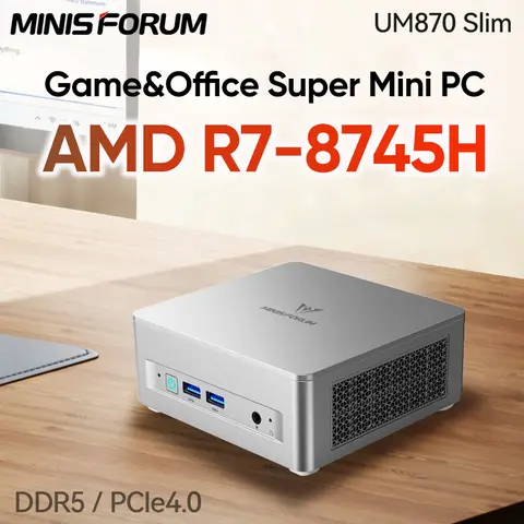 MINISFORUM Mini PC UM870 UM760 Slim AMD Ryzen 7 8745H R5 7640HS USB4 2*DDR5 2*NVMe 2.5G LAN Windows 11 NUC Mini Computer WiFi6E