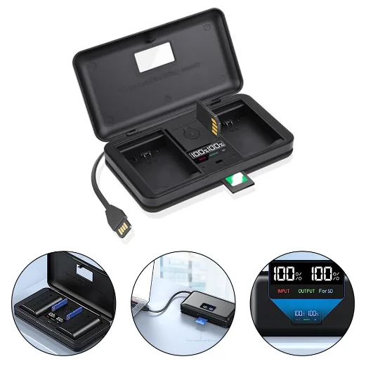 

Компактное зарядное устройство для аккумуляторов 100 г, размер 138 * 78 * 29 мм, функция считывания карт, одновременная зарядка двух аккумуляторов