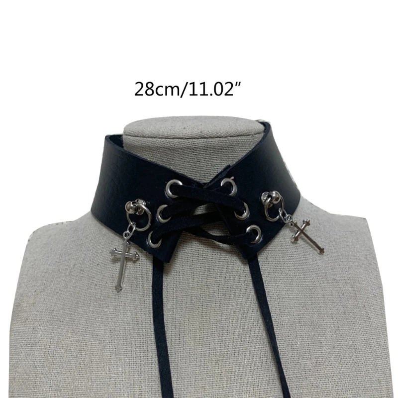 Collier ras du cou gothique réglable à lacets en PU, vêtements cou sous-culture