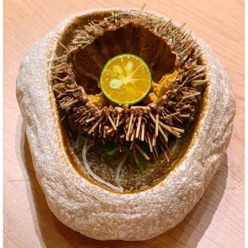 Cuisine-style ceramic tableware special-shaped stone nest plate sea urchin plate sashimi platter creative dish plate, snack