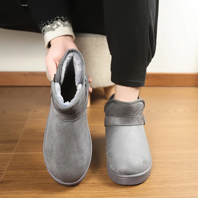 Большие размеры 35–49, дешевые зимние ботинки для пар, мужские удобные теплые плюшевые женские ботинки без шнуровки, синие мужские ботильоны на нескользящей платформе