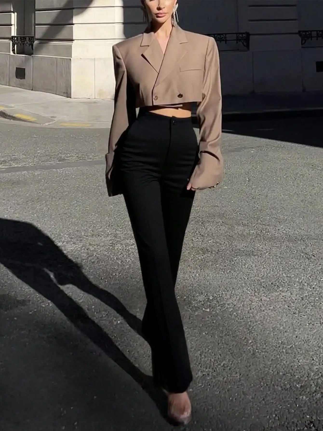 Ladies' solid color black casual elegant commuting high waisted straight leg pants suitable for daily outings office commuting