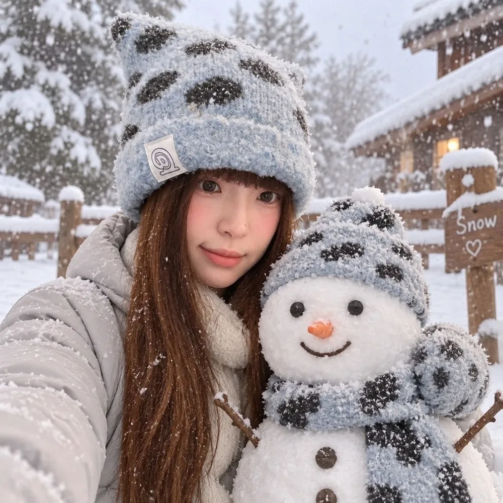 Polyester Knitted Beanie Hat Adjustable Size 56cm-58cm Circumference Spot Beanie Ear Hat Face Slimming Thick Warm Winter Hat