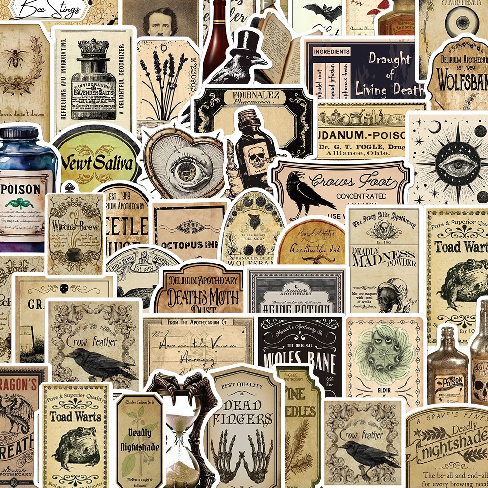 

10/30/50/100pcs Vintage Horror Halloween Magic Potion Label Stickers Laptop Skateboard Motorcycle Phone Car Waterproof Sticker