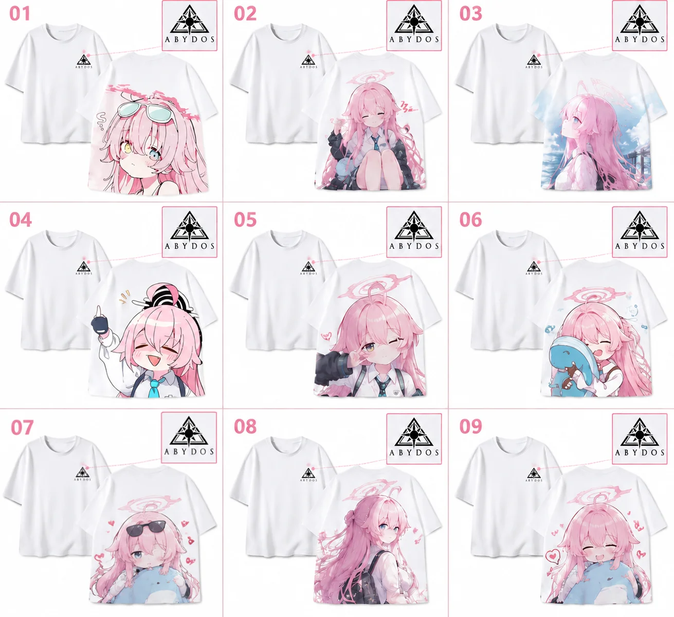 Blue Archive Hoshino Short‑Sleeve T‑Shirt, Abydos Emblem Chest Print, Y2K Harajuku Cute Anime Back Graphic Unisex Polyester Tee