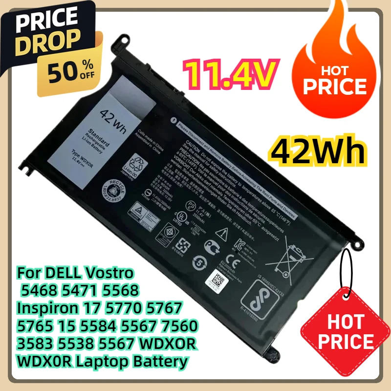 

For DELL Vostro 5468 5471 5568 Inspiron 17 5770 5767 5765 15 5584 5567 7560 3583 5538 5567 WDXOR WDX0R Laptop Battery