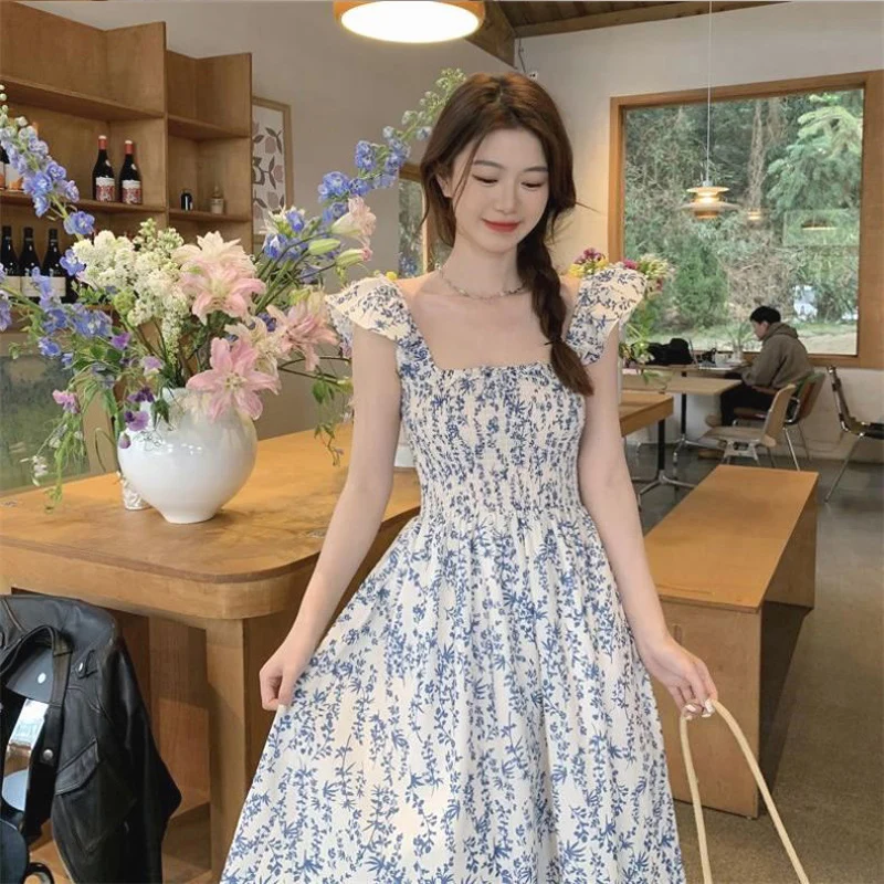 Novo Vestido Longo Feminino 2026 com Estampa Floral Delicada, Alças, Estilo Garota Ousada, Tamanho Pequeno, para Verão e Féri...