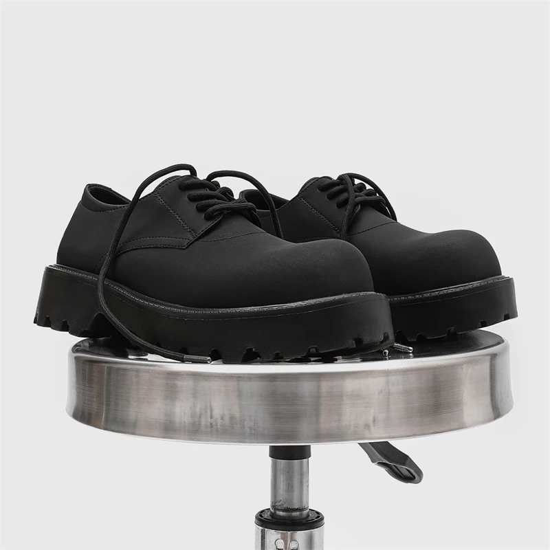 Men Derby Shoes All Seasons Matte Finish Chunky Lug Sole Round Toe Lace Up Darkwear Casual Dress Footwear Streetwear