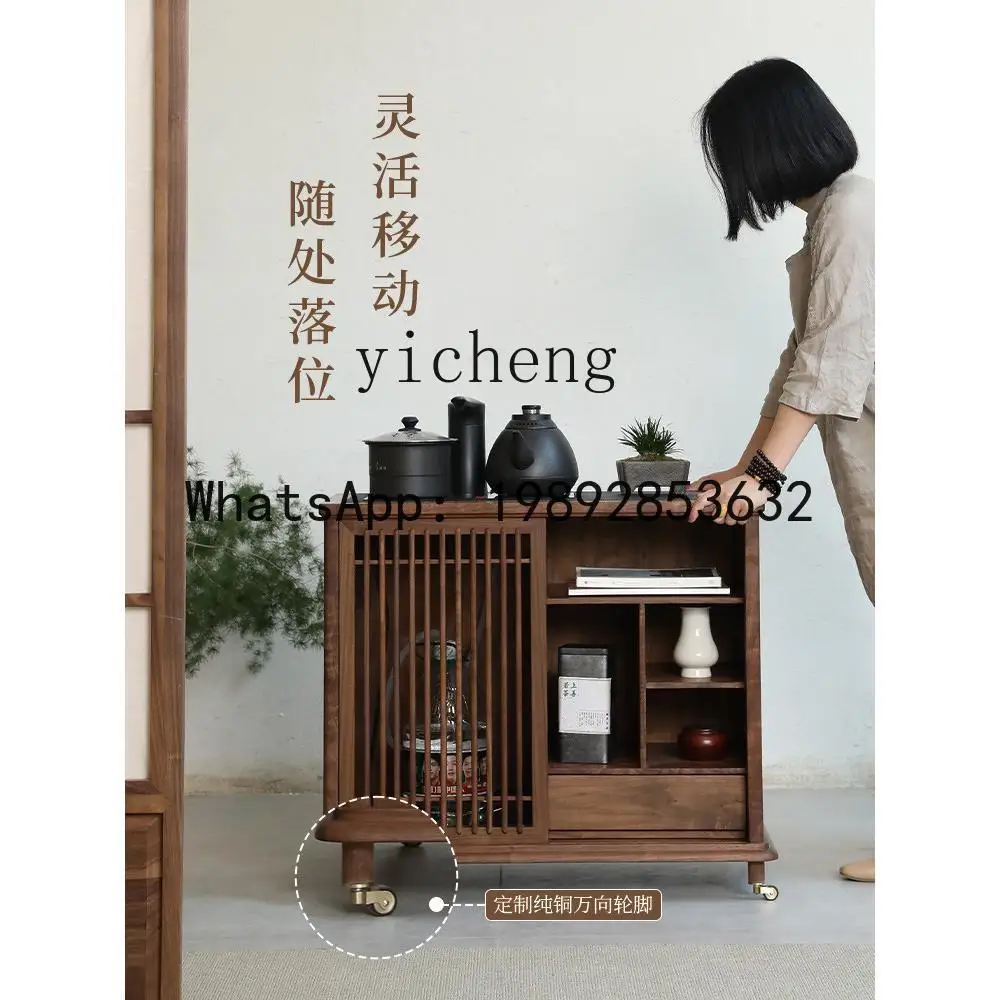 X3   New Chinese Style Solid Wood Black Walnut Tea Cabinet Kettle Home Living Room Tea Table Tea Side Table