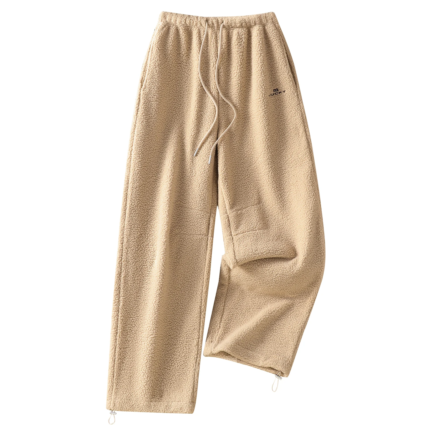 Autunno Inverno Dstring Pantaloni a gamba larga Taglio dritto Pantaloni casual larghi leggeri con ricamo in velluto di agnello sintetico Colo...