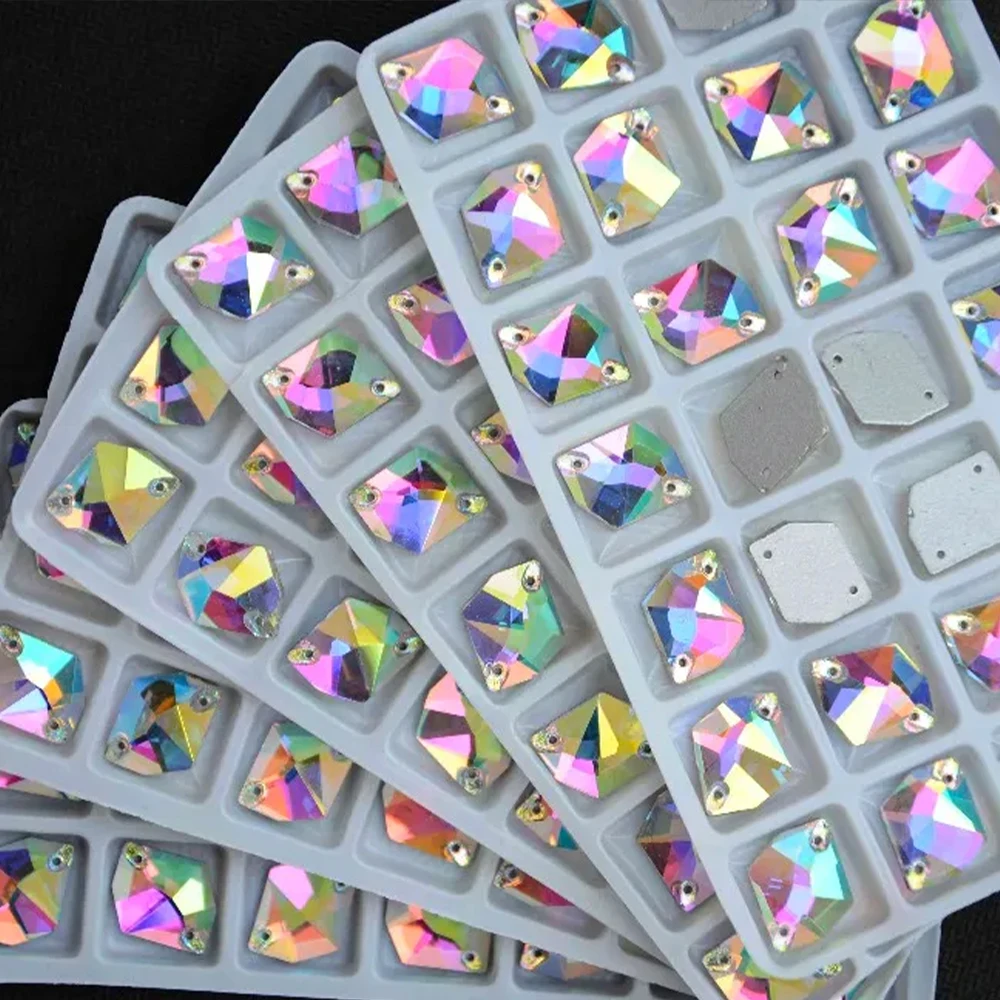 All Sizes Cosmic Shape Sew On Stones Crystal Clear AB Flat Back 2 holes11*14mm,13*17,16x21,21*27mm Glass Sewing Crystal Beads