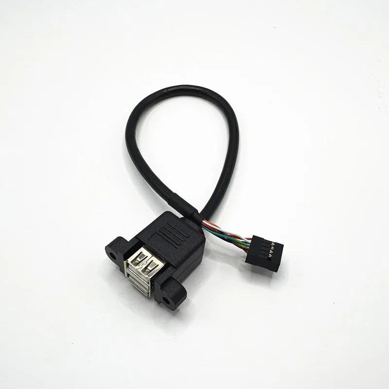 Motherboard Internal Dupont 9pin Pitch 2.54mm to Dual Port USB 2.0 A Female Screw Lock Panel Mount Cable 30cm