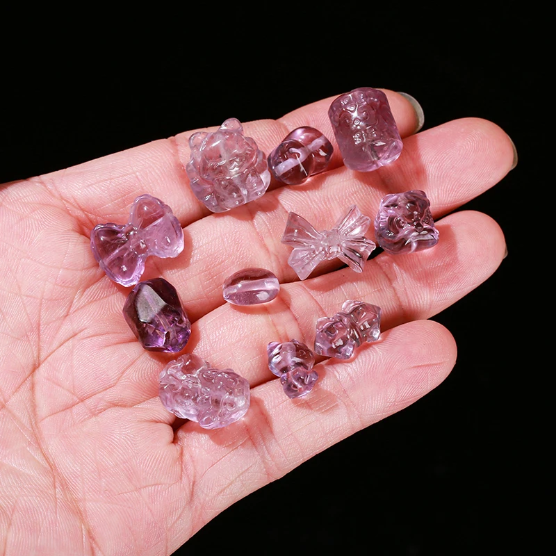 1 Pc Natural Amethyst Carved Faceless Cat Lion Head Bowknot Shape Bead For Jewelry Making Diy Necklace Bracelet Accessroy