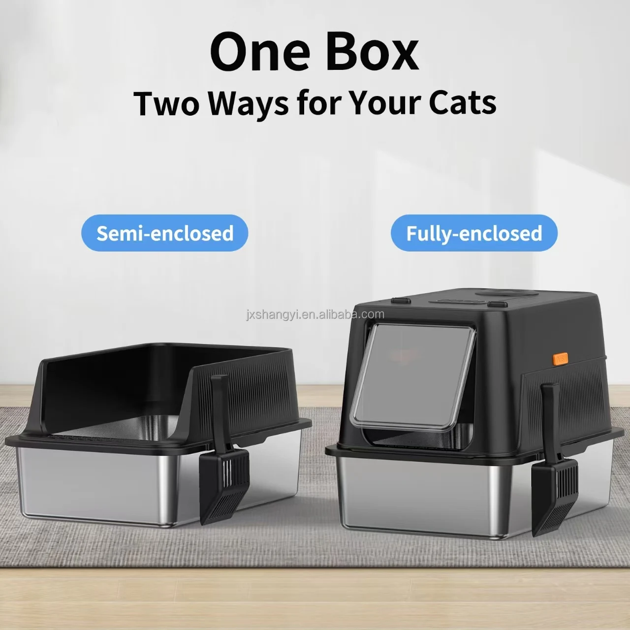 hit product70L Stainless Steel Durable Pet Closed Cat Litter Box with Odor System Litter Pan Spoon Pet Supplies