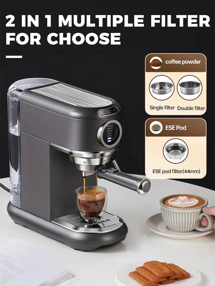 Cafelffe Coffee Maker 19Bar Inox Semi Automatic Super Slim ESE POD&Powder Espresso Cappuccino Machine Stainless Steel Cold/Hot