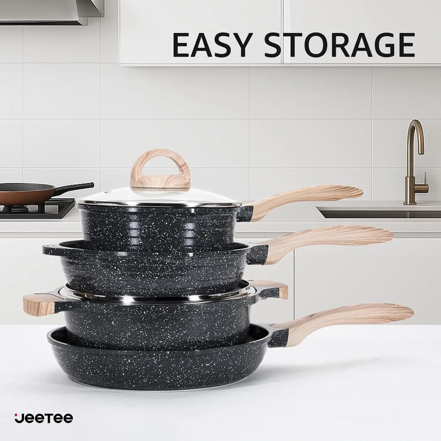 Conjunto de panelas de cerâmica 24 peças, panelas e frigideiras cinza antiaderentes, conjuntos de panelas de indução não tóxicas saudáveis de cozinha com panelas, Sau