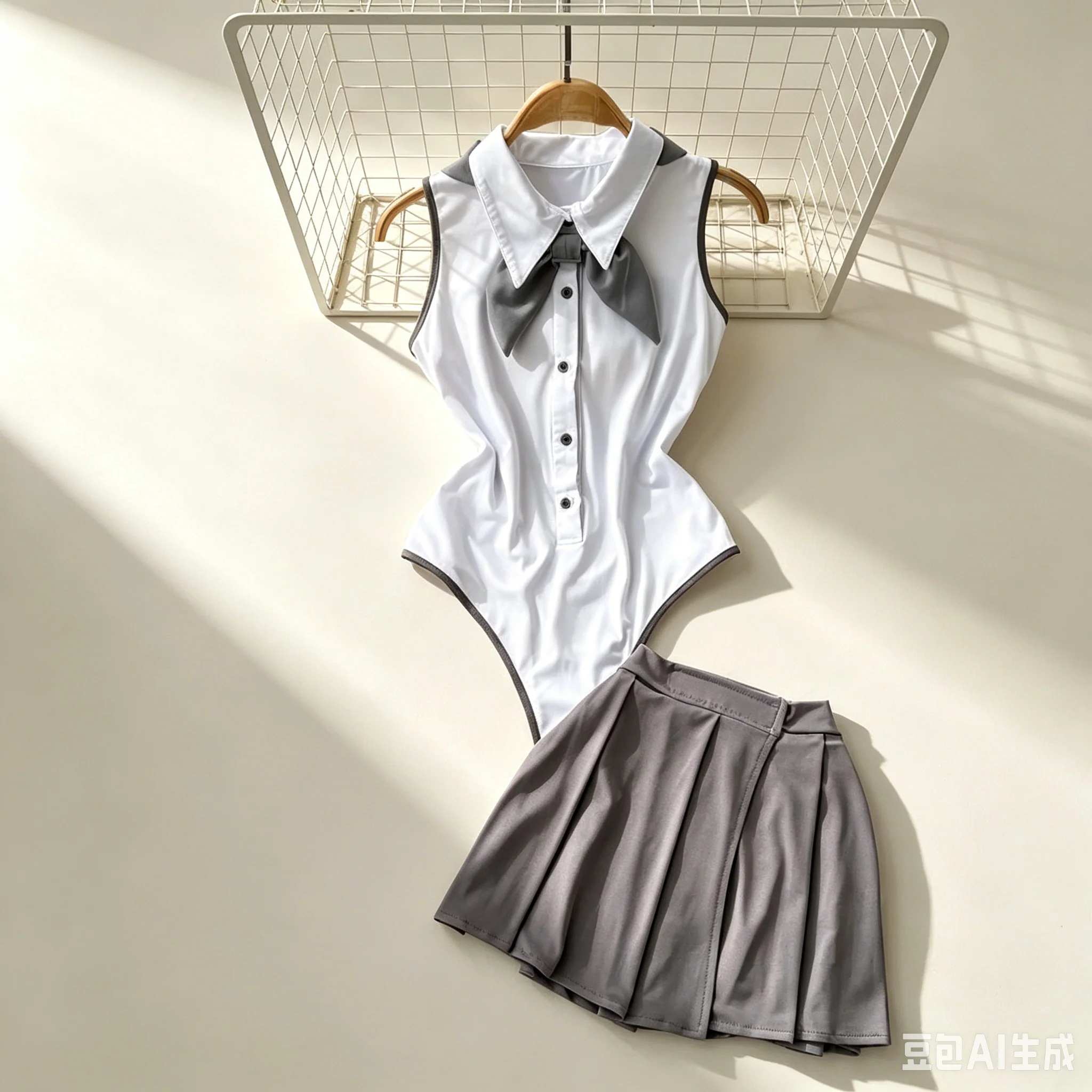 Hotsweet Playsuit-Sets für Damen, ärmellos, schmal geschnitten, rückenfrei, ausgehöhlter Body + Falten-Minirock mit elastischer Taille, sexy Club-Anzüge – Detail 2