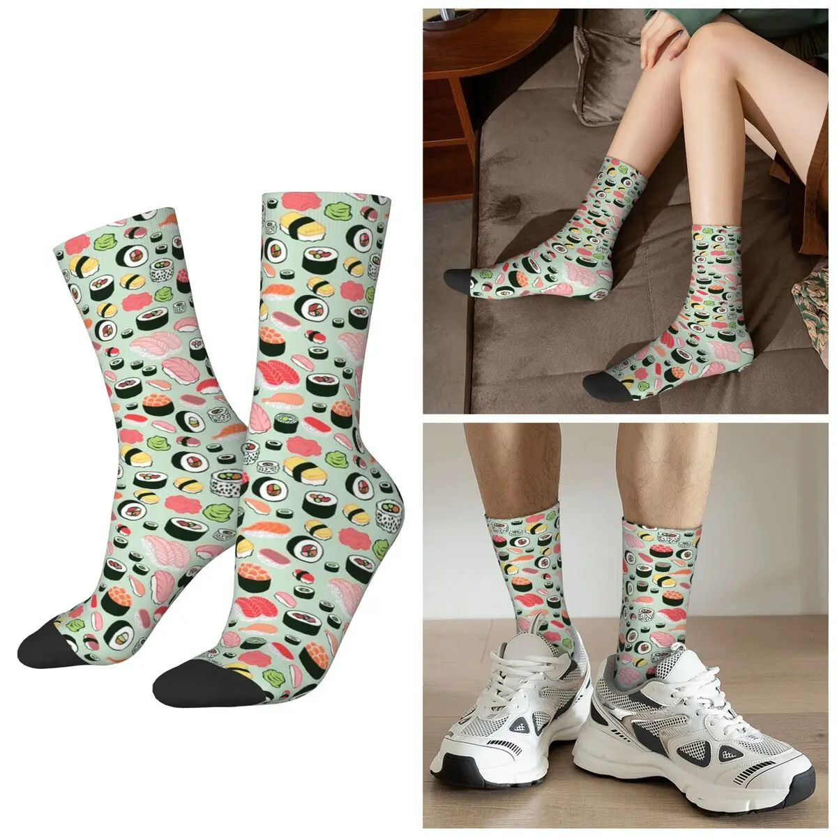All Seasons Cartoon Rice Nori Sushi Oni Onigiri Ball Pattern Socks Harajuku Crew Socks Stockings for Men Women Valentine's Day