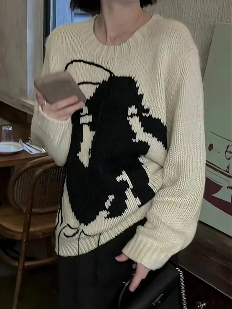 

Trendy Abstract Tassel Knitted Sweater round Ne Pullover Women's Design 2025 Stand Fit Long Sve Korean Sle Commute