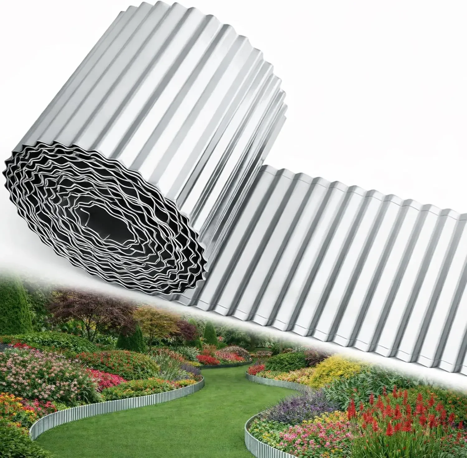 Corrugated Metal Garden Edging, 6'' x 105' Rustproof Edging for Landscape, Flexible Garden Border for Flower Bed, Garden