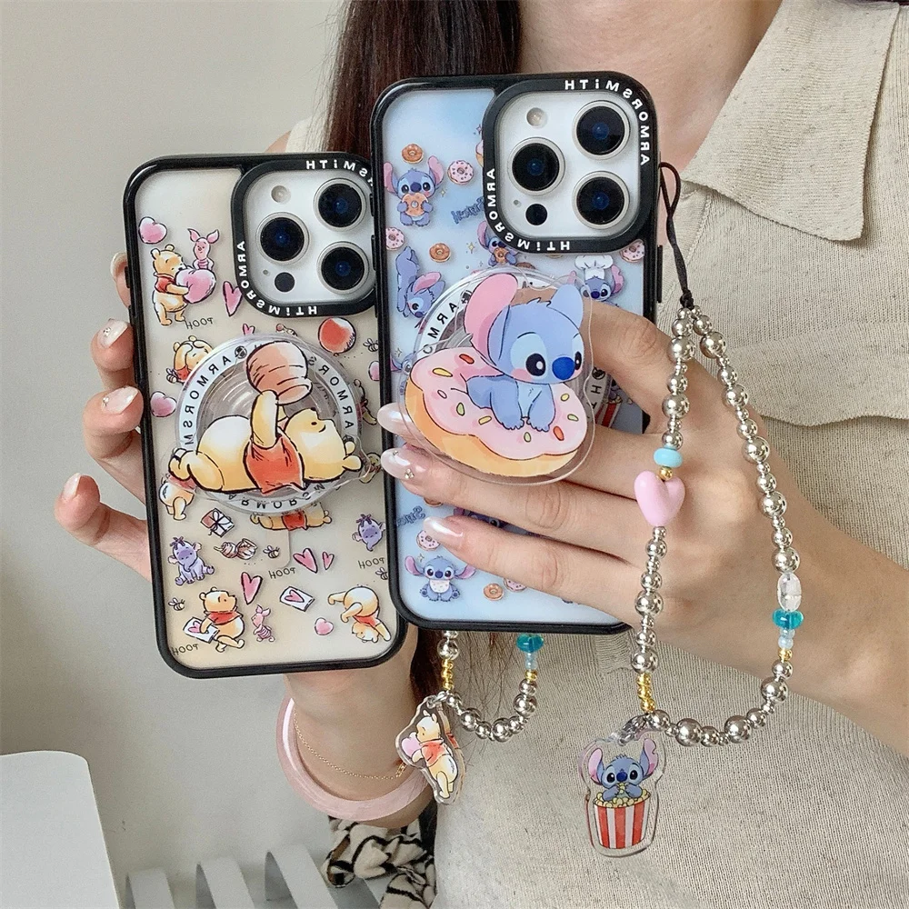 

New cute cartoon Phone Case Stilt Bear with Magsafe Magnetic stand Holder For iPhone 16 15 14 13 Pro Max fundas Protective cover