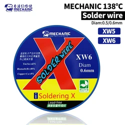 MECHANIC 50g XW5/6 0.5/0.6mm 138℃ Low Melting Point Lead-free Solder Wire for Mobile Phone Repair High Purity Solder Wire Tool