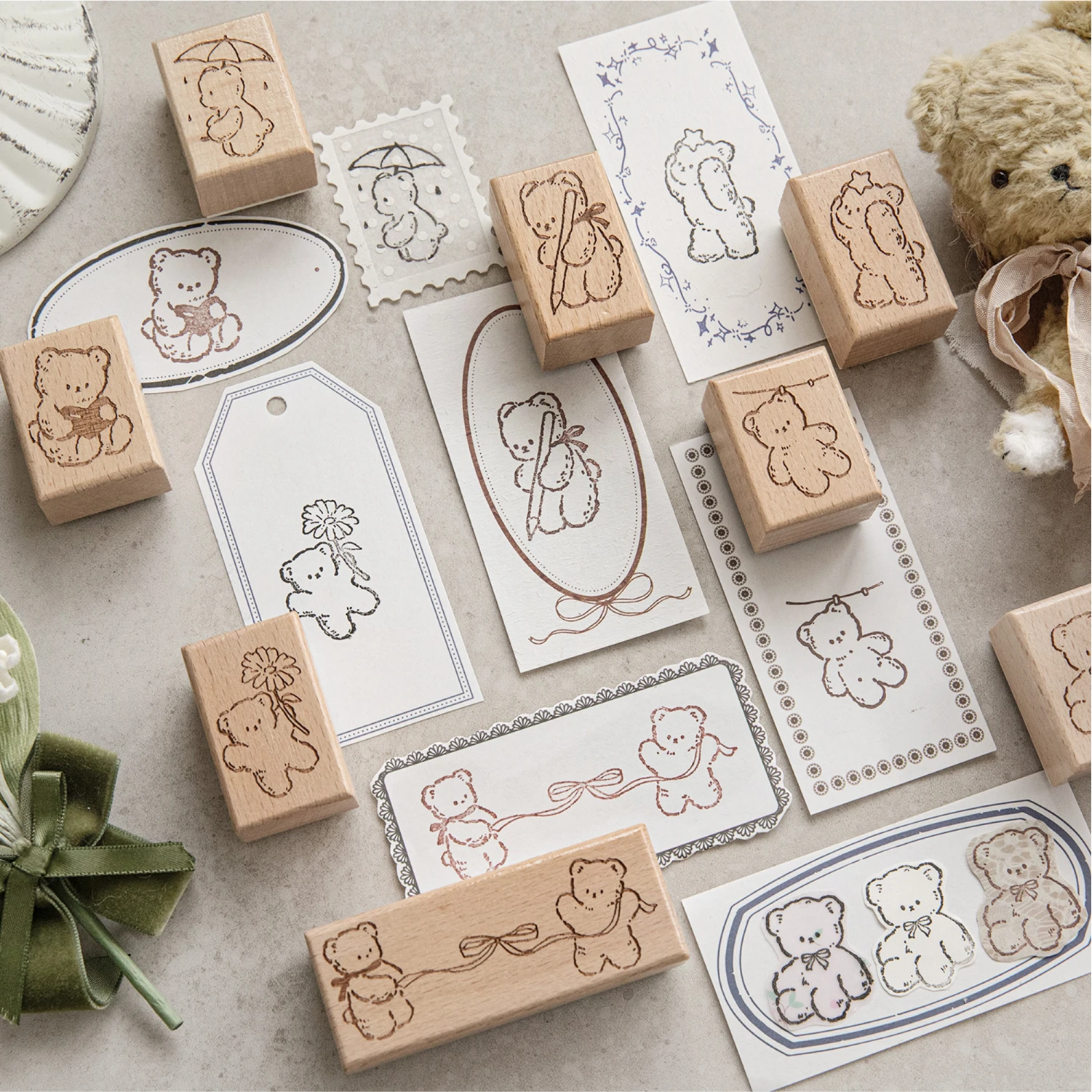 Sello de Madera con Diseño de Oso de Dibujos Animados, Suministros para Manualidades, Material para Scrapbooking, Sello de Papelería para Decoración de Aficiones