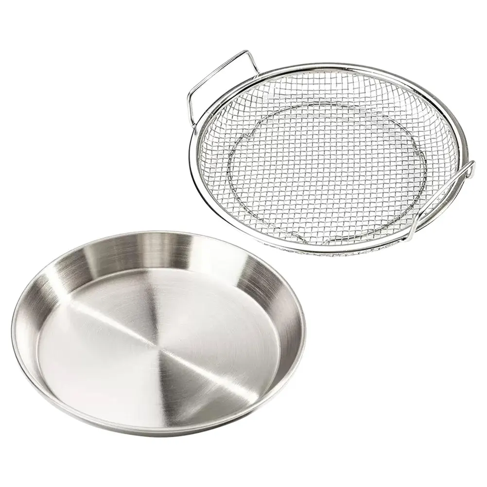 

Stainless Steel Frying Drain Pan Plate 18cm Double Ear H Oil Filter Basket Tray for Snack Fruit Dessert Serving Kitchen