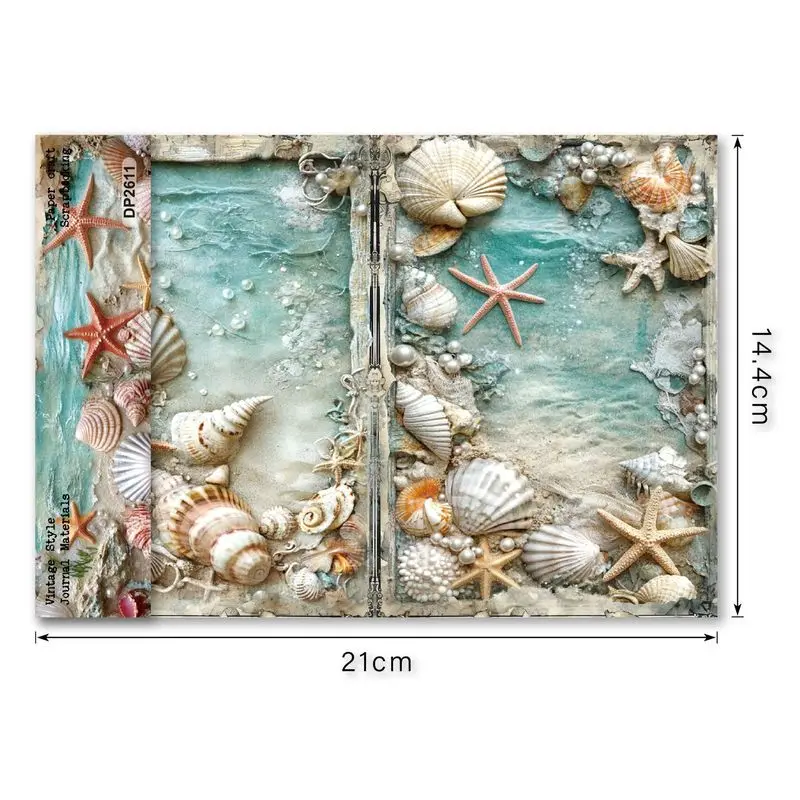 Vintage Ocean Seashell Starfish Print 6X6 Paper Pad Scrapbooking Cardstock Journal Background DIY Craft Embellishment 5
