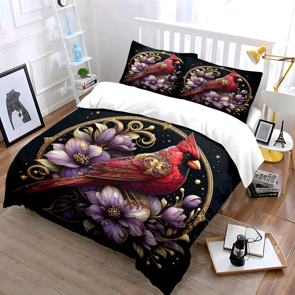 

"Decorative Cardinal Floral Set" Multiple sizes kid's and adults' bedroom Exquisite 3PC bedding set, gift