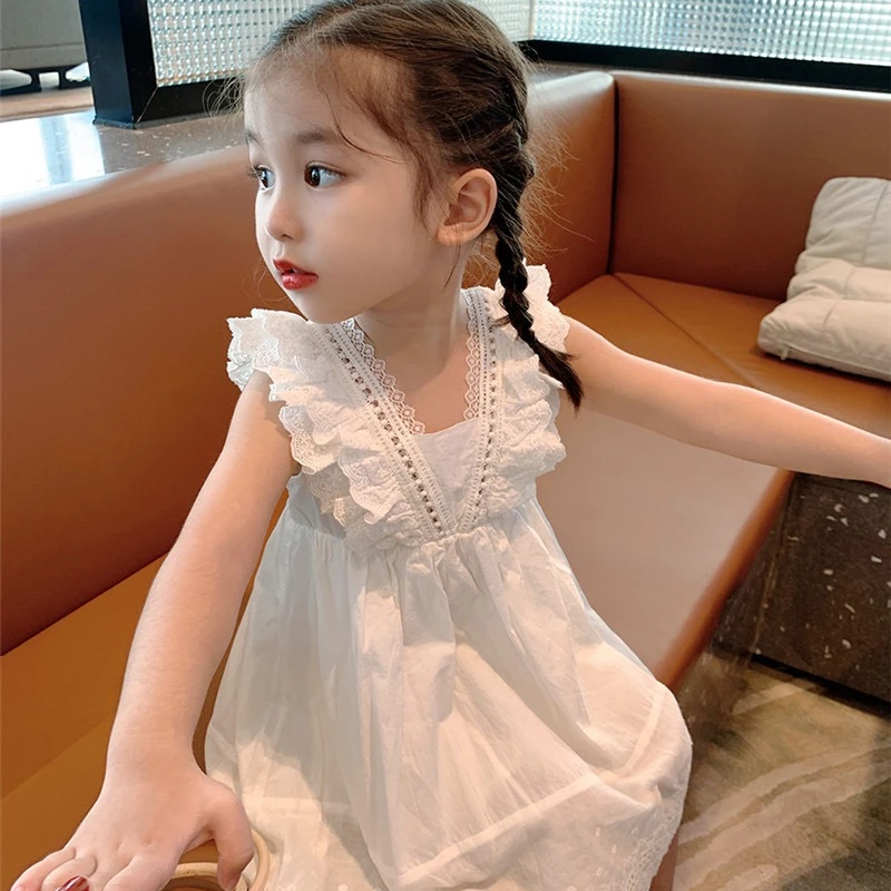 Summer Girls Dress Fashion Lace Princess Dresses Children Backless Party Kids Dress Korean Flower Girl Dresses 2 3 4 5 6 7Yrs