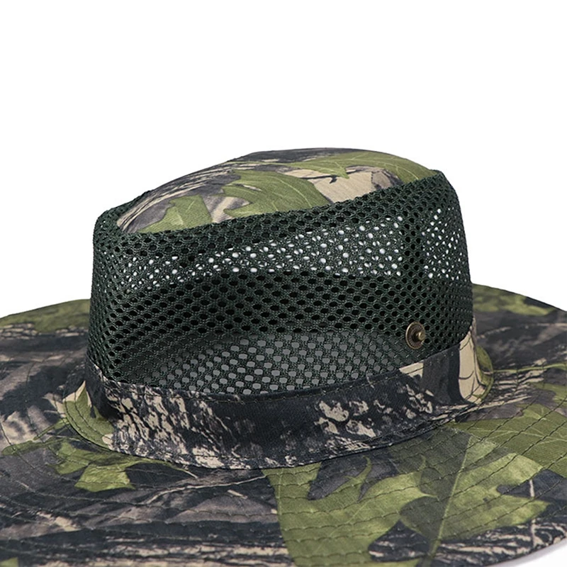 Outdoor Summer Enlarge Wide Brim Breathable Mesh Bucket Hat Tactical Military Camouflage Print Cap Hiking Fisherman Beach Sunhat