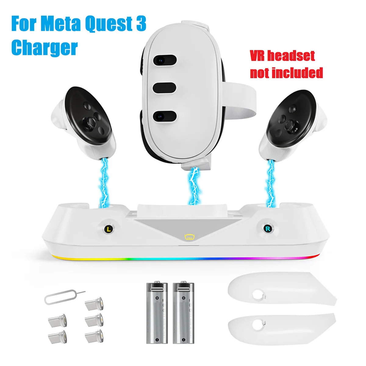 

TR-gRGB Charging Dock for Meta Quest 3 Charger VR Headset and Controller Fast Charger Station Base with 2