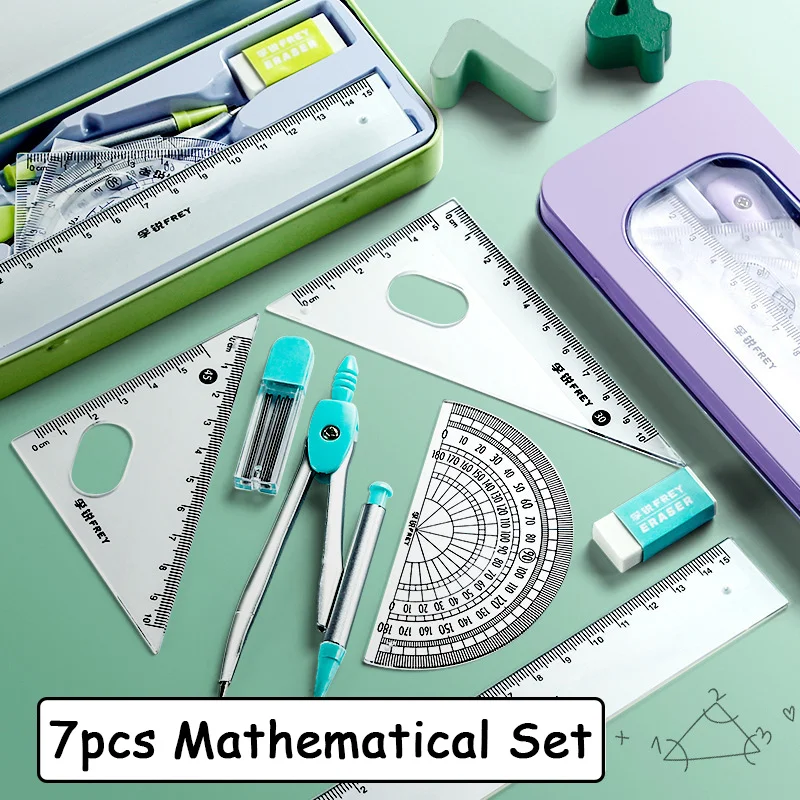 7 pcs/set matematické pravítka sada multifunkční profesionál kompas svrchovaný kresba nástroje škola zásoby studenti papírnictví