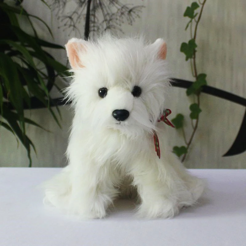 West Highland Terrier Plush Toy High Fidelity White Dog Plushie Bulldog Peluche Lifelike Animals Simulation Stuffed Doll Toy