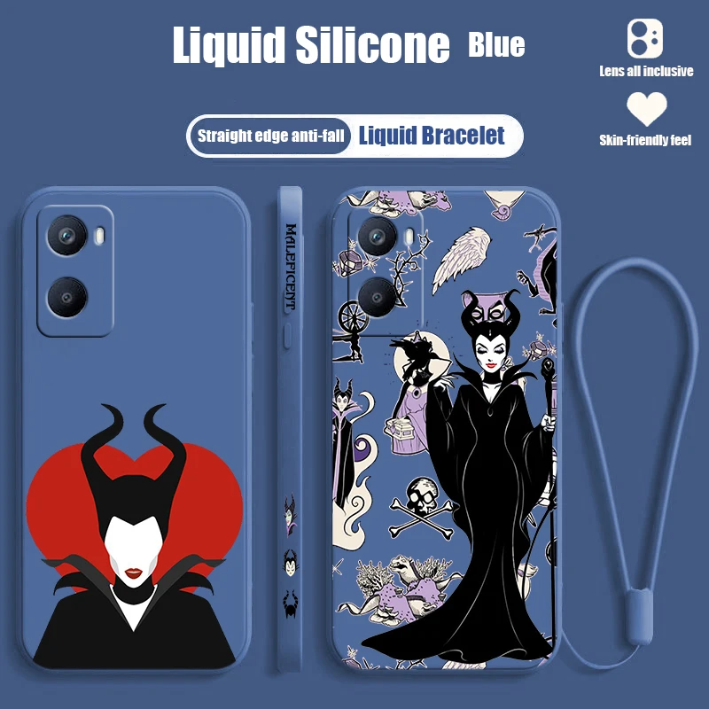 Disney Cute Maleficent For OPPO A98 A96 A94 A93 A77S A76 A74 A73 A72 A57E S A56S Liquid Left Rope Silicone Phone Case