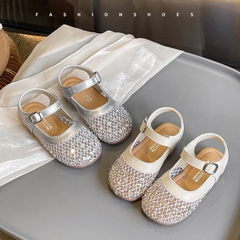 Girls Flat Shoes Mesh Weave Soild Color Kids Sandals Non-slip Soft Sole 2026 Summer New Children Princess Shoes Ins Trendy Sweet