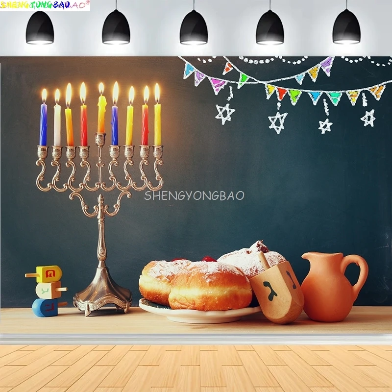 Judaism Happy Hanukkah Background Jewish Jesus Passover Candlestick Candles Kwanzaa Bread Decor Photography Backdrop IS-03