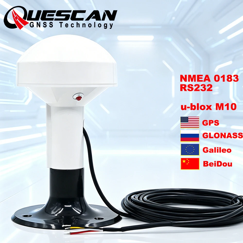 QUESCAN R100L 12V 24V RS232 GPS Receiver NMEA 0183 Antenna GPS GLONASS Galileo BeiDou GNSS Receiver RS232 NMEA0183,38400bps