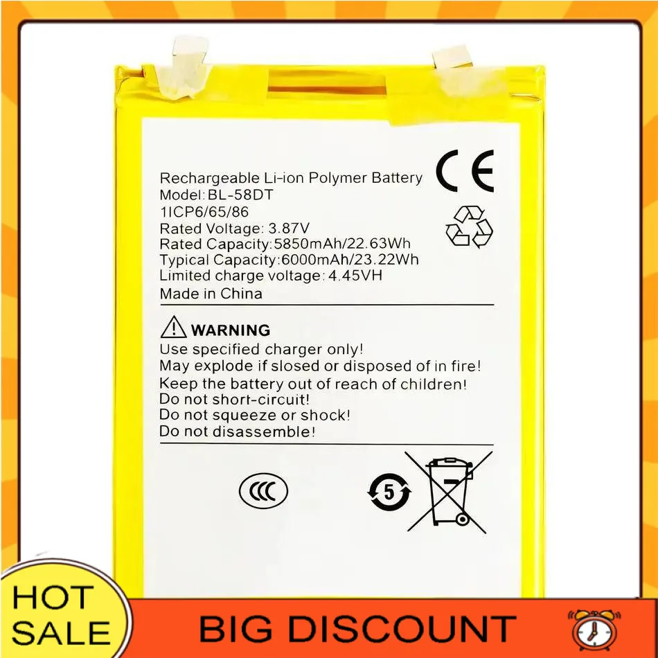 Reliable Power Supply High-Capacity Mobile Phone Battery BL-58DT 6000Mah For Tecno Pova 4 Pro