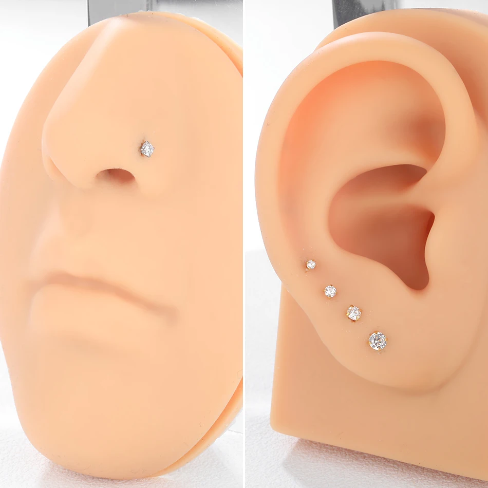 1Pc/10Pcs G23 Titanium Nose Stud Piercing 20G 18G Nariz Studs with Zircon 1.5-3mm Nose Rings Nostril Piercing Body Jewelry