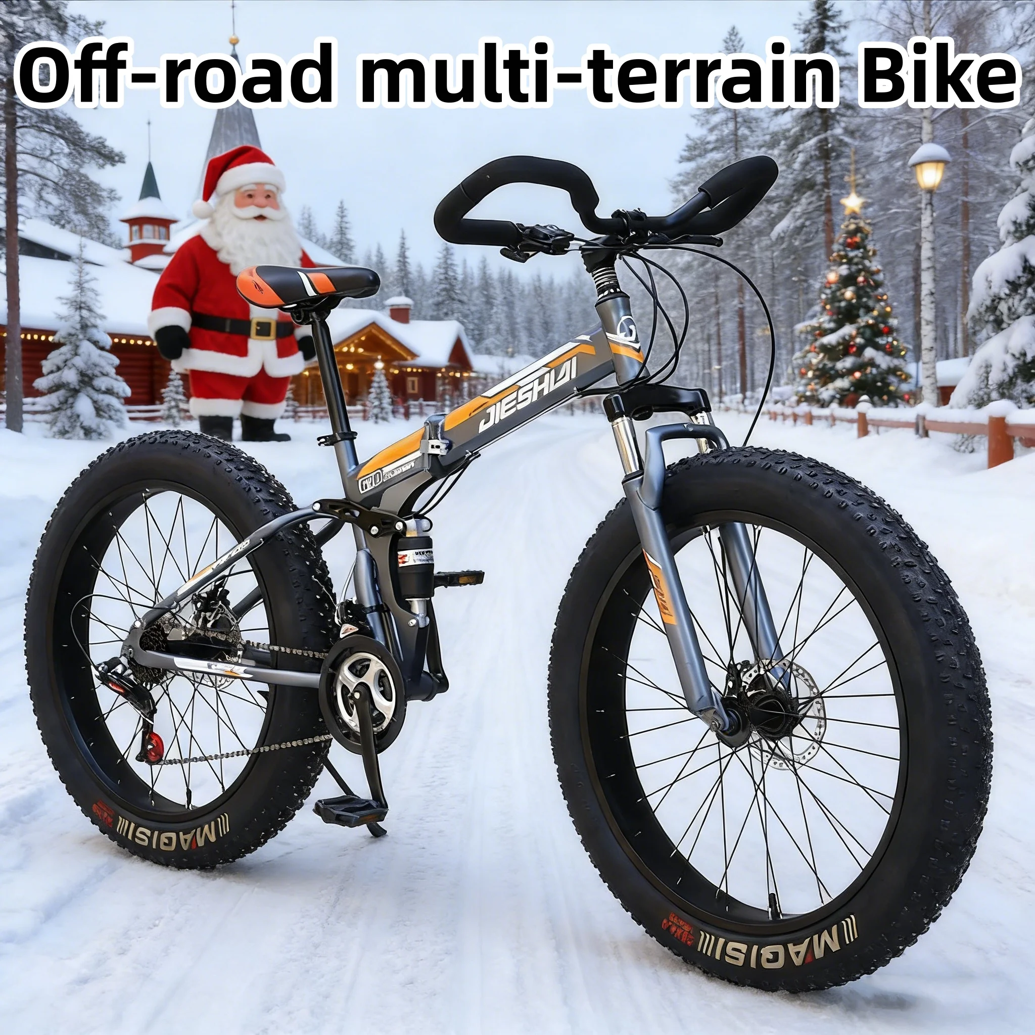 

Folding Fat Tire Bicycle Large Thick Wheel Snowmobile, Off-road Double Disc Brake, Full Suspension, Variable Speed Mountain Bike