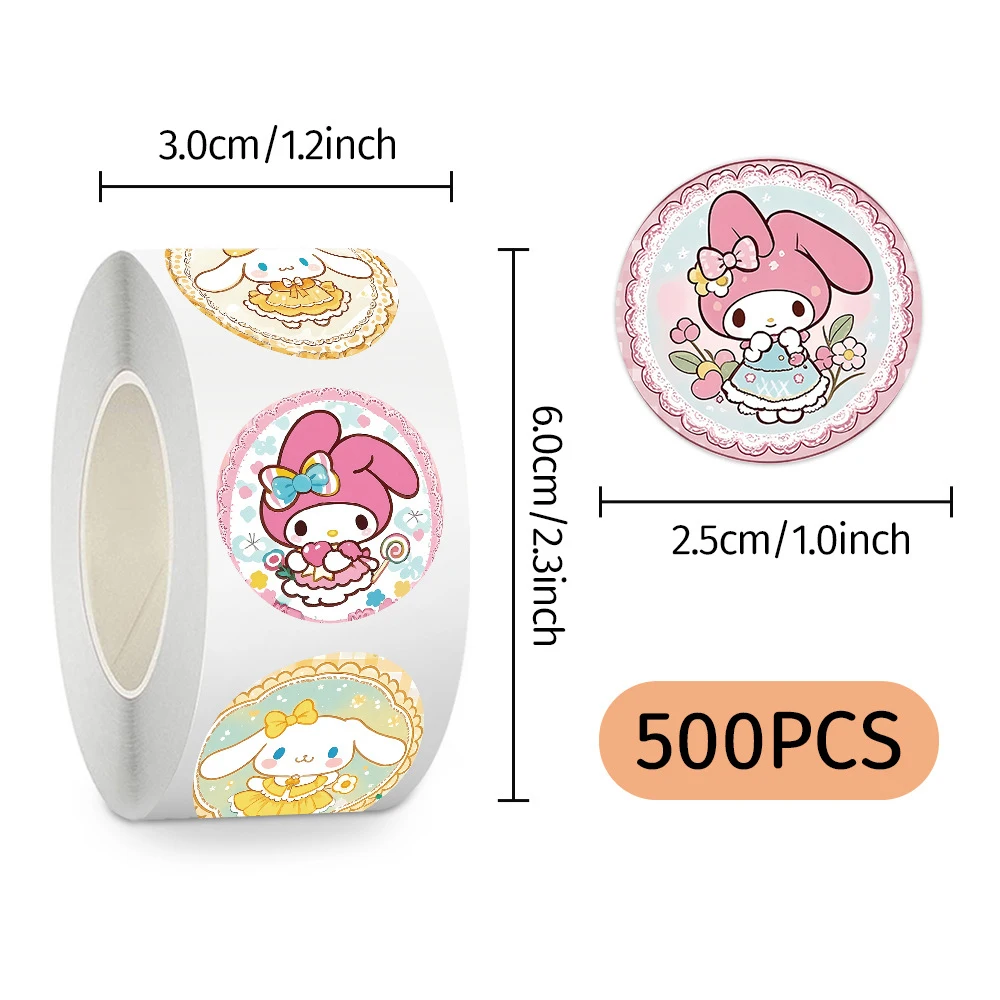 500 pz/rotolo Simpatico Cartone Animato Cinnamoroll Sanrio Adesivi Kawaii My Melody Adesivo Laptop Telefono Cancelleria Divertente Etichetta di Tenuta Decalcomanie