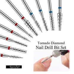 5PCS Tornado Diamond Nail Drill Bit For Nail Drill 3/32'' Manicure Milling Cutter Cuticle Care Rotary Burr Drill Accessories