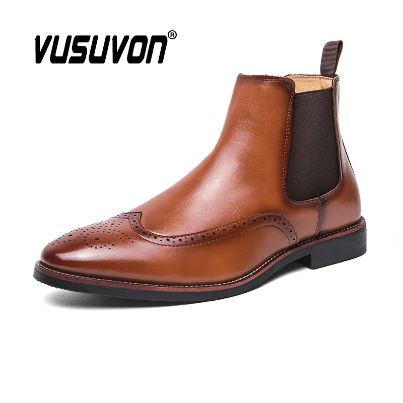 Men Split Leather Fur Chelsea Boots Dress Casual Shoes Motorcycle Black Winter Autumn Party Business Boys Big Size 38-46