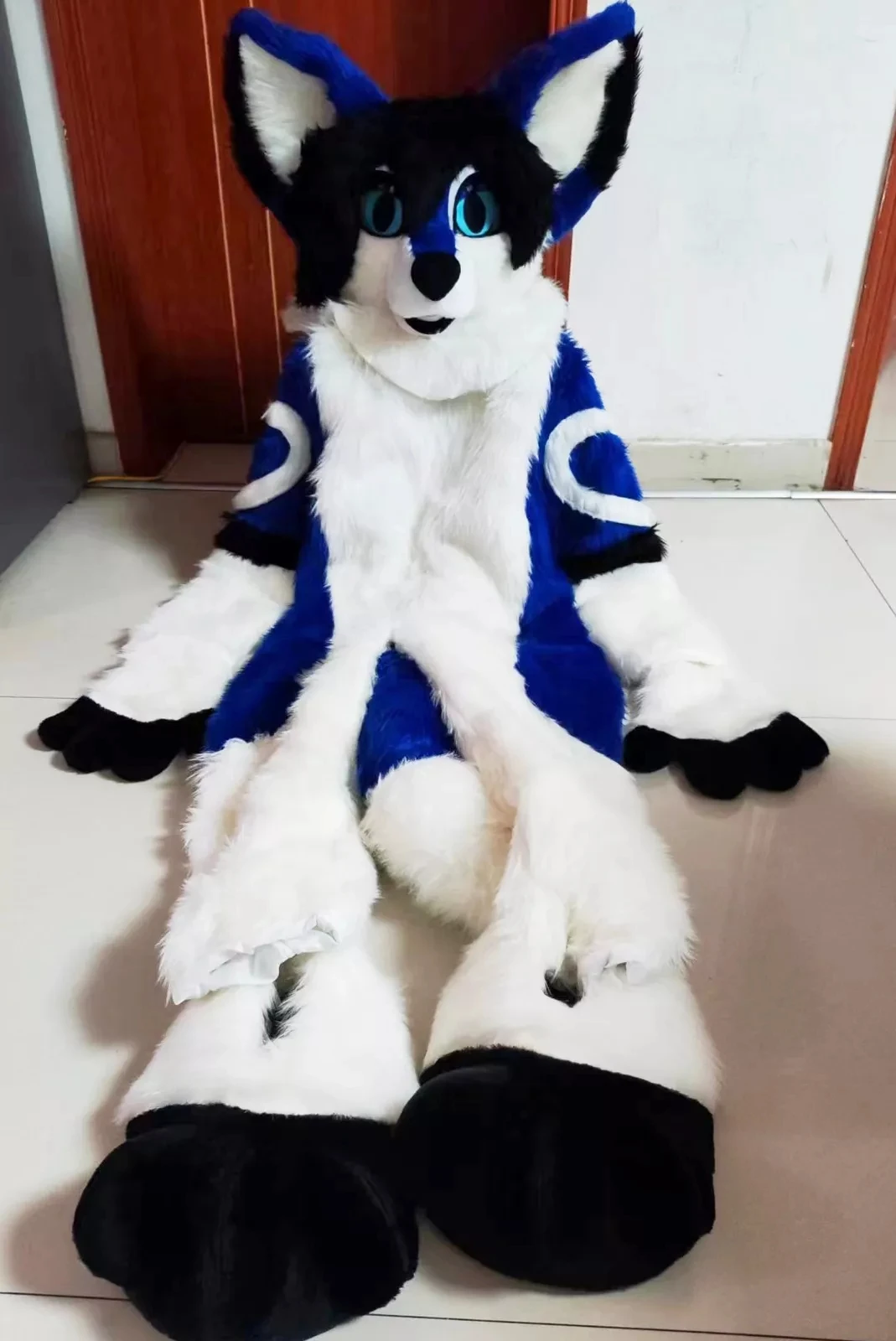 

Christmas Black Blue Long Fur Husky Fox Dog Furry Fursuit Mascot Costume White Halloween Christmas Party Animal Cartoon Char