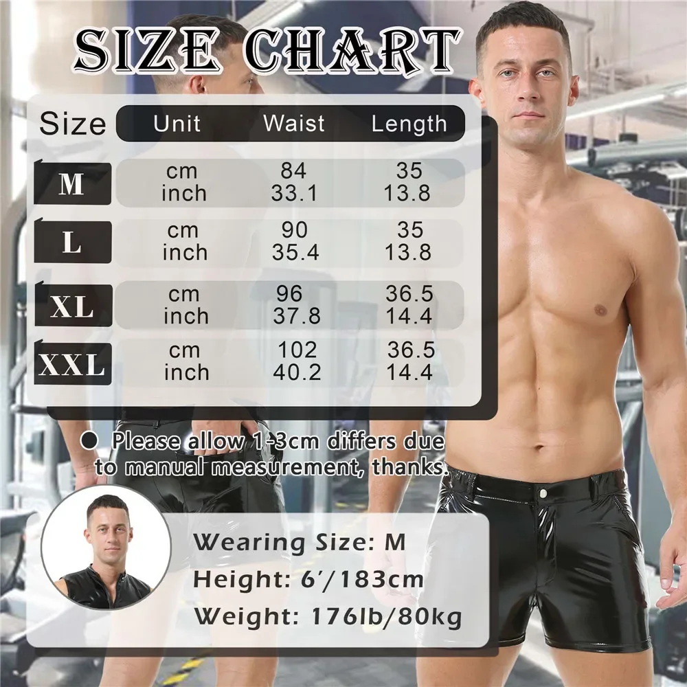 Solid Color Shiny PVC Leather Shorts Casual Men's Short Leather Pants Fashion Clubwear Male Punk Style Boxers Shorts Underpants