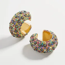 Vintage Colorful Crystals C Shape Ear Cuffs Cartilage for Women GIrls Exquisite Chunky Black Pearls No Piercing Ear Bones Clips